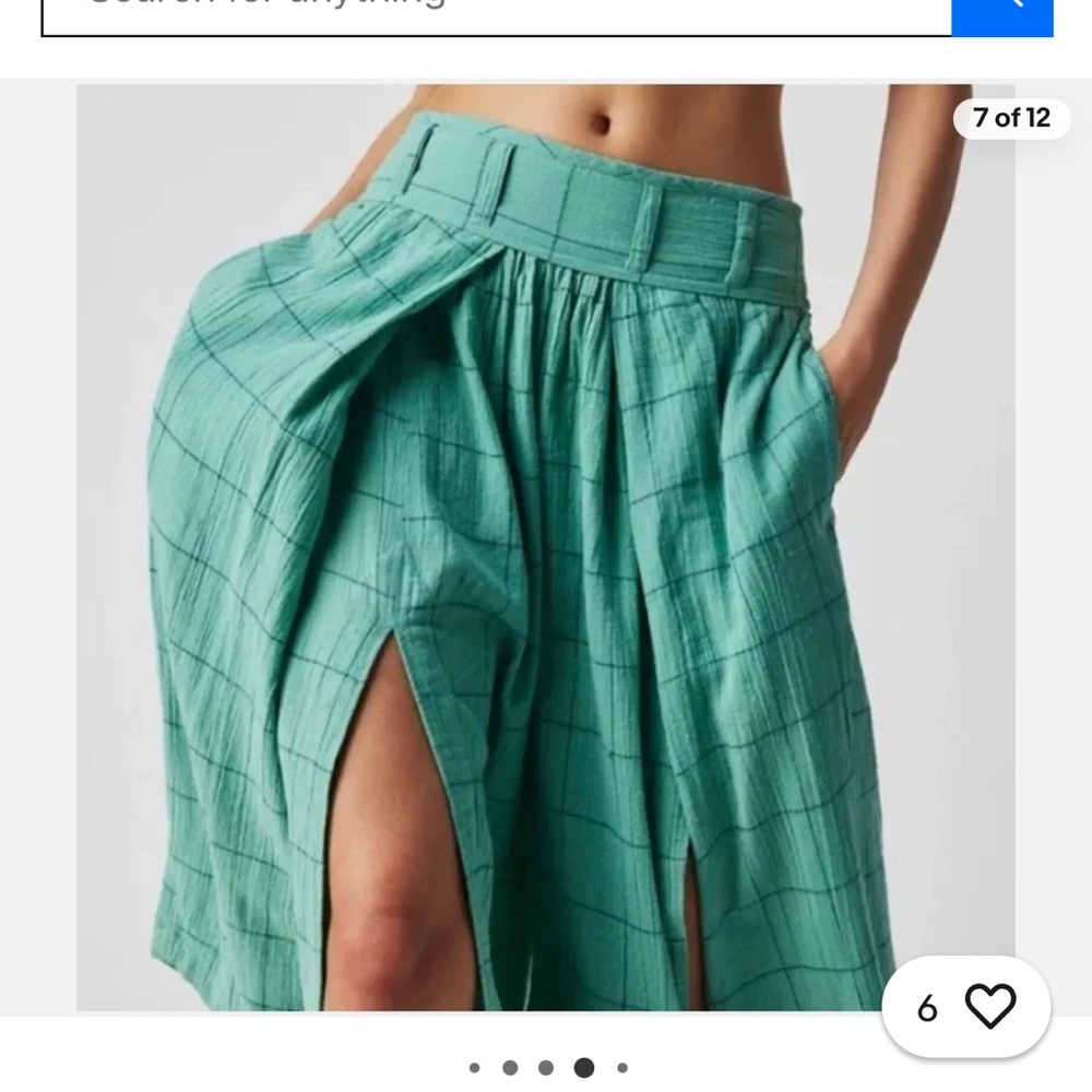 Free People Lunar Cove Sz M Turquoise Window Pane Plaid Wide Leg Pants - Picture 3 of 9